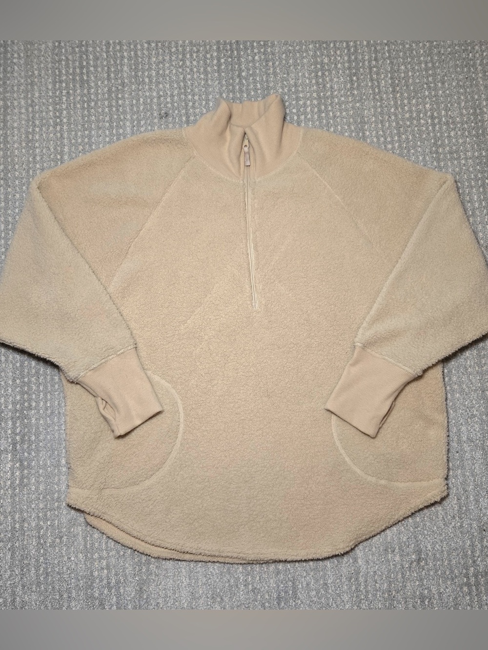 Aerie Women's Size M Beige Sherpa 1/4 Zip Fleece Pullover Cozy Warm Oversized
